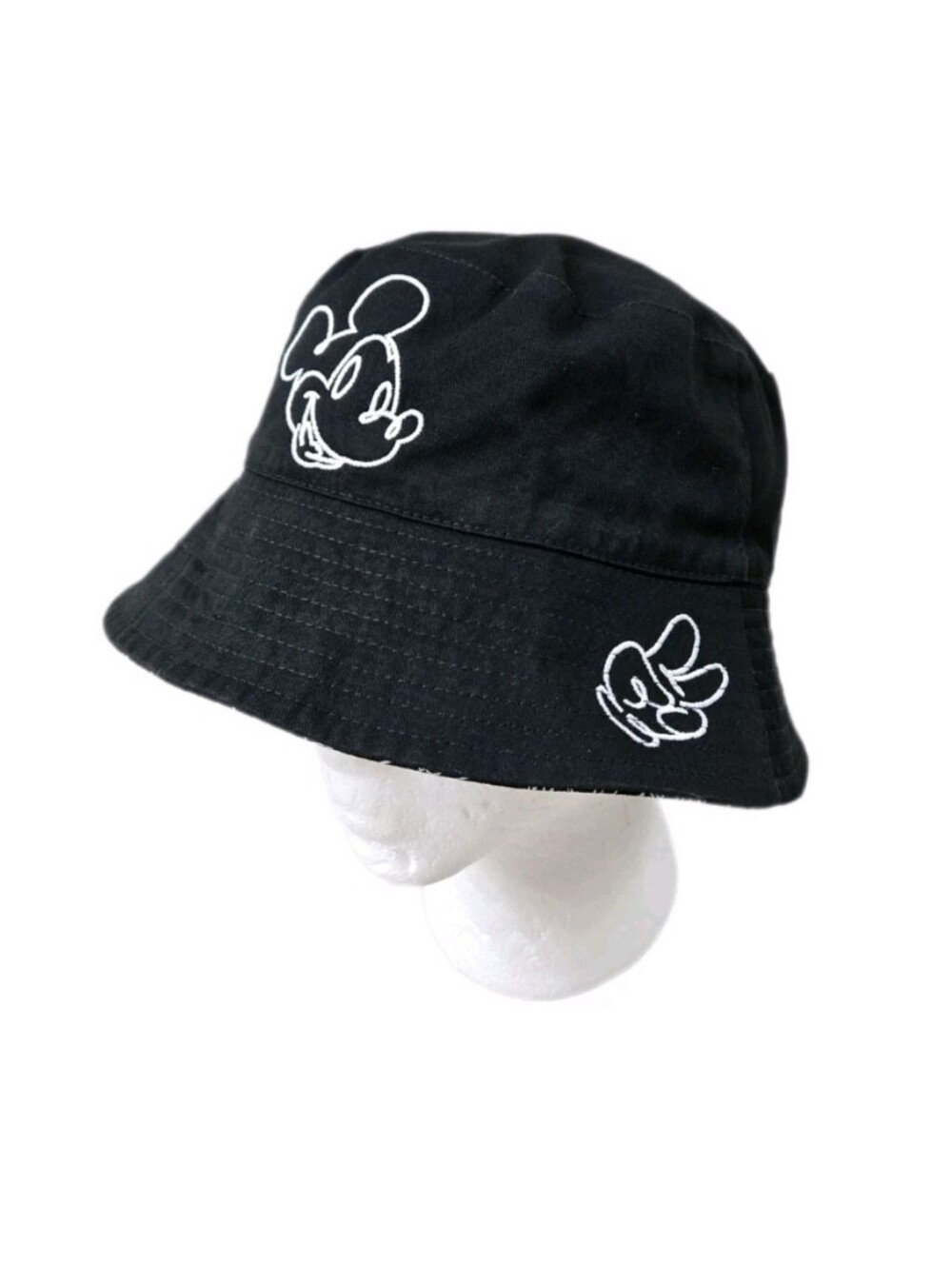 Disney Parks Reversible Bucket Hat Peace Sign Mickey Mouse Black All Over Print